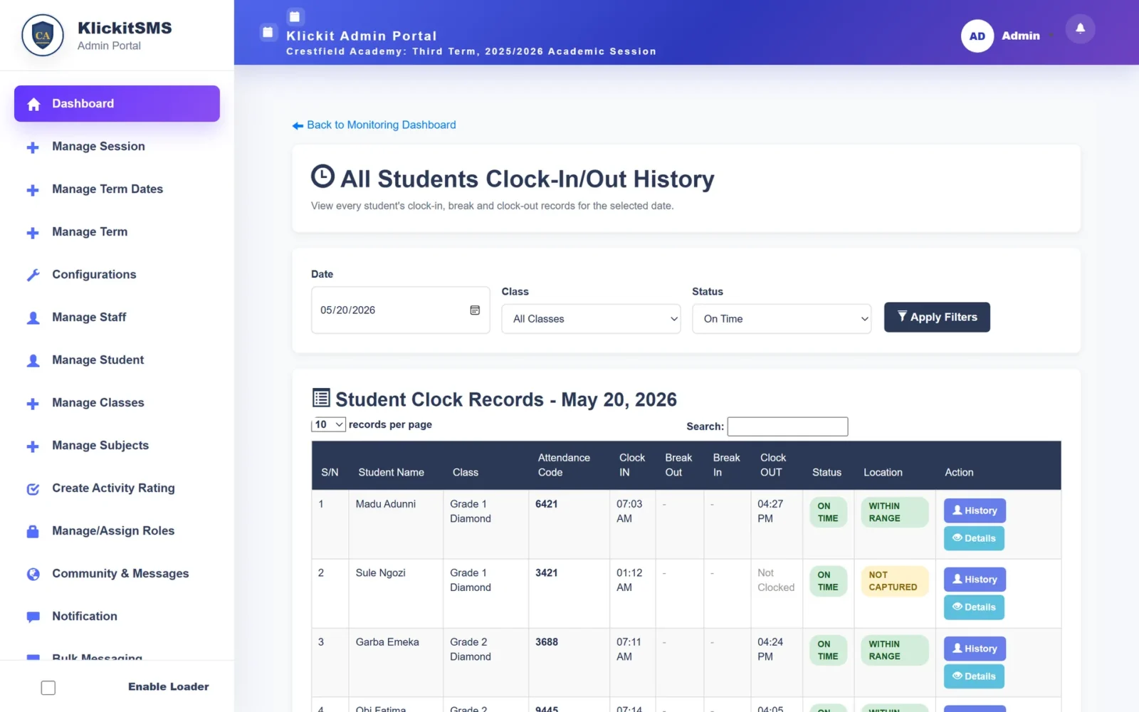 Attendance & Clock-in in KlickitSMS