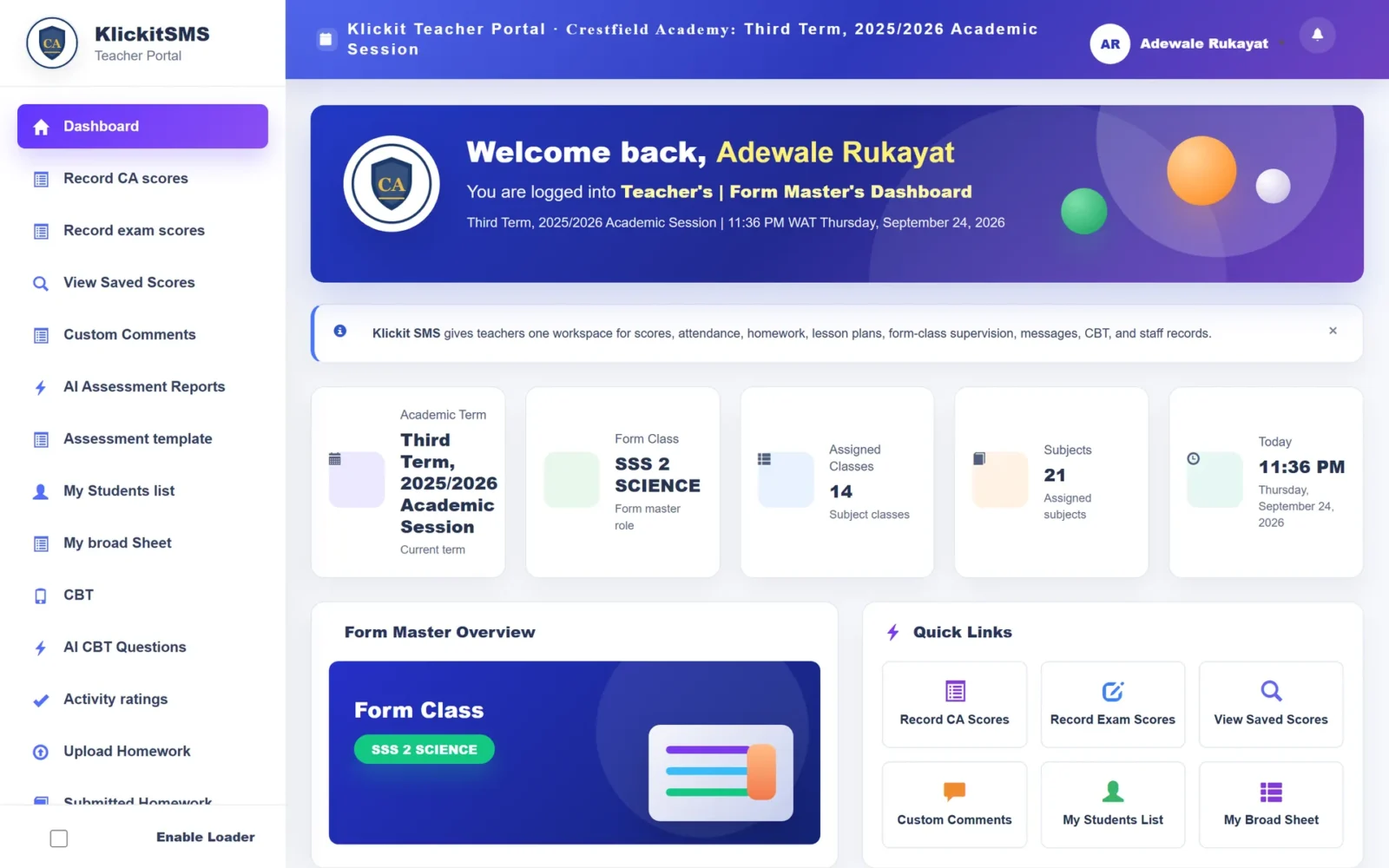 Everything a teacher needs, from one dashboard